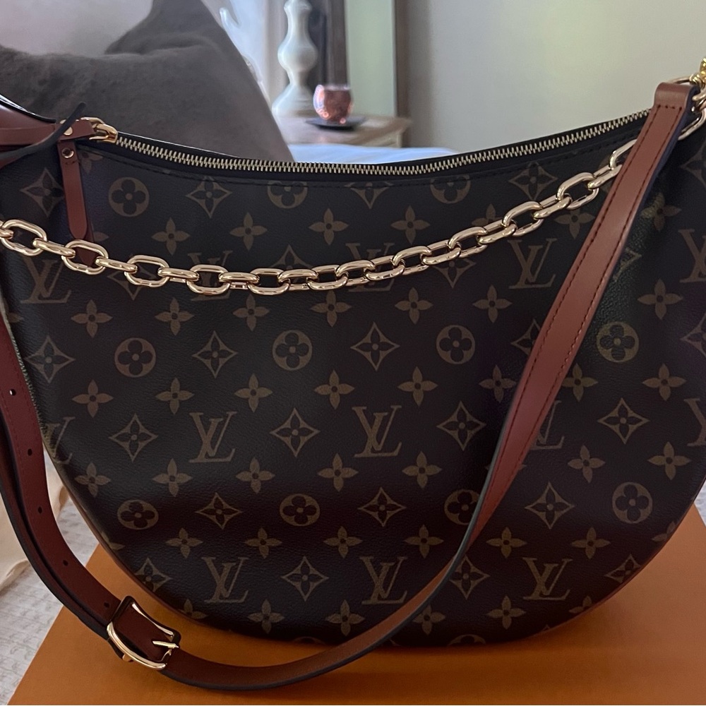 Louis Vuitton Monogram Crescent Shoulder Bag in Brown with Gold Chain